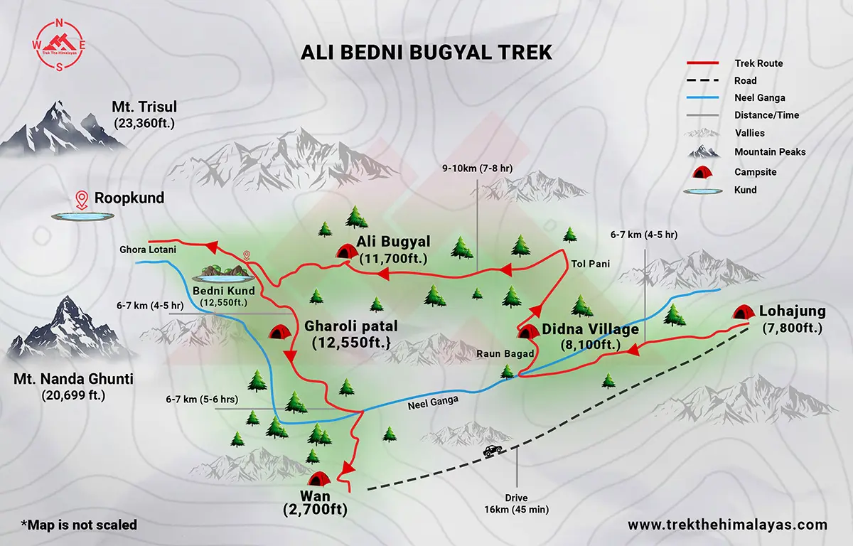 Ali Bedni Bugyal Trek Maps