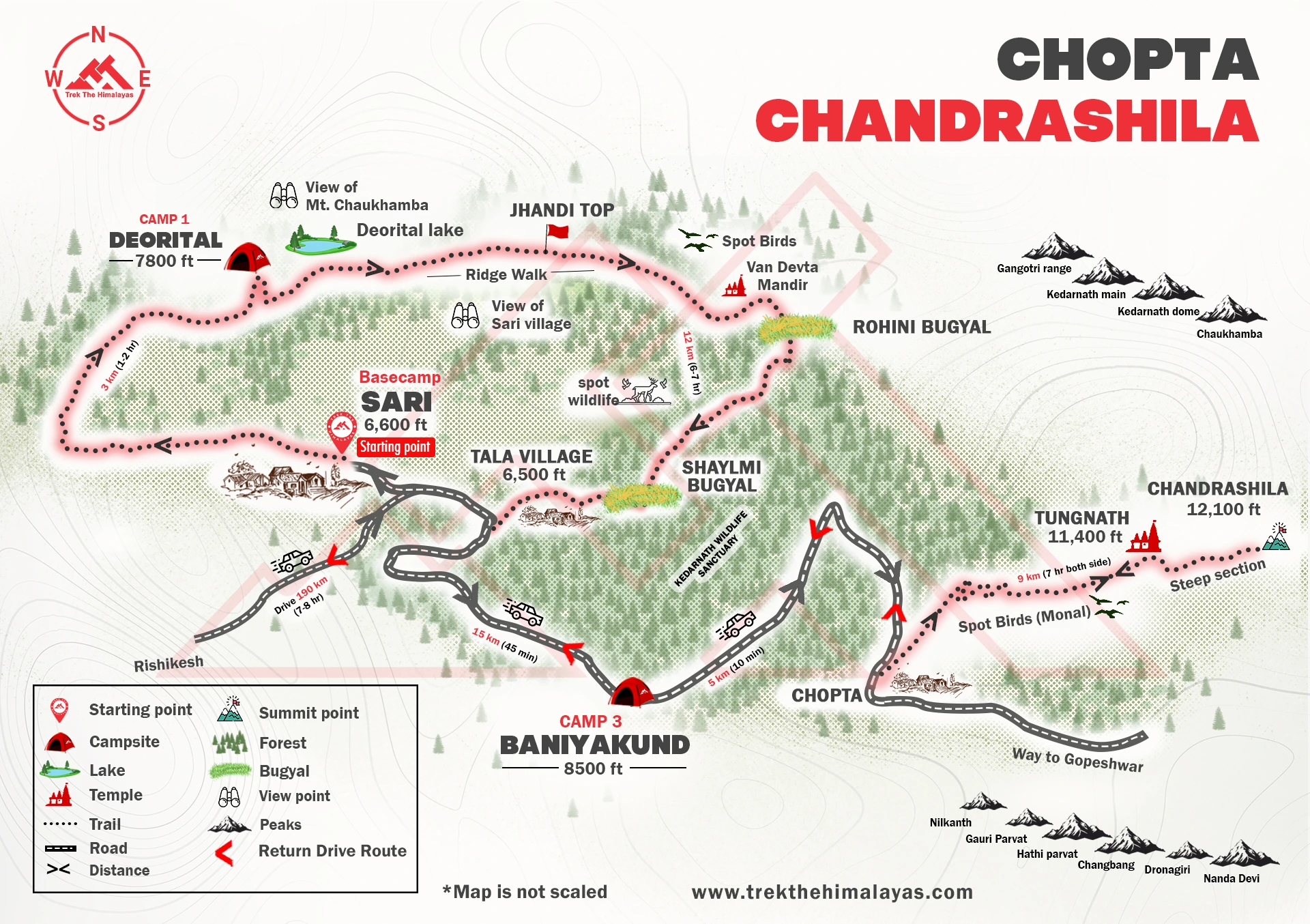 Chopta Chandrashila Tungnath Trek with Deoriatal Maps