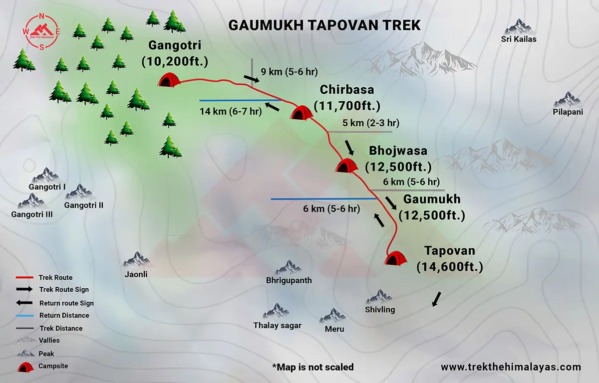 Gaumukh Tapovan Trek Maps