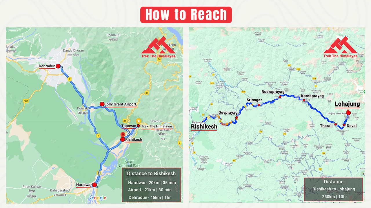 How to reach Brahmatal Trek – route map from Rishikesh to Lohajung via Devprayag, Karnaprayag, Tharali and Deval, india hikes, trek the Himalayas