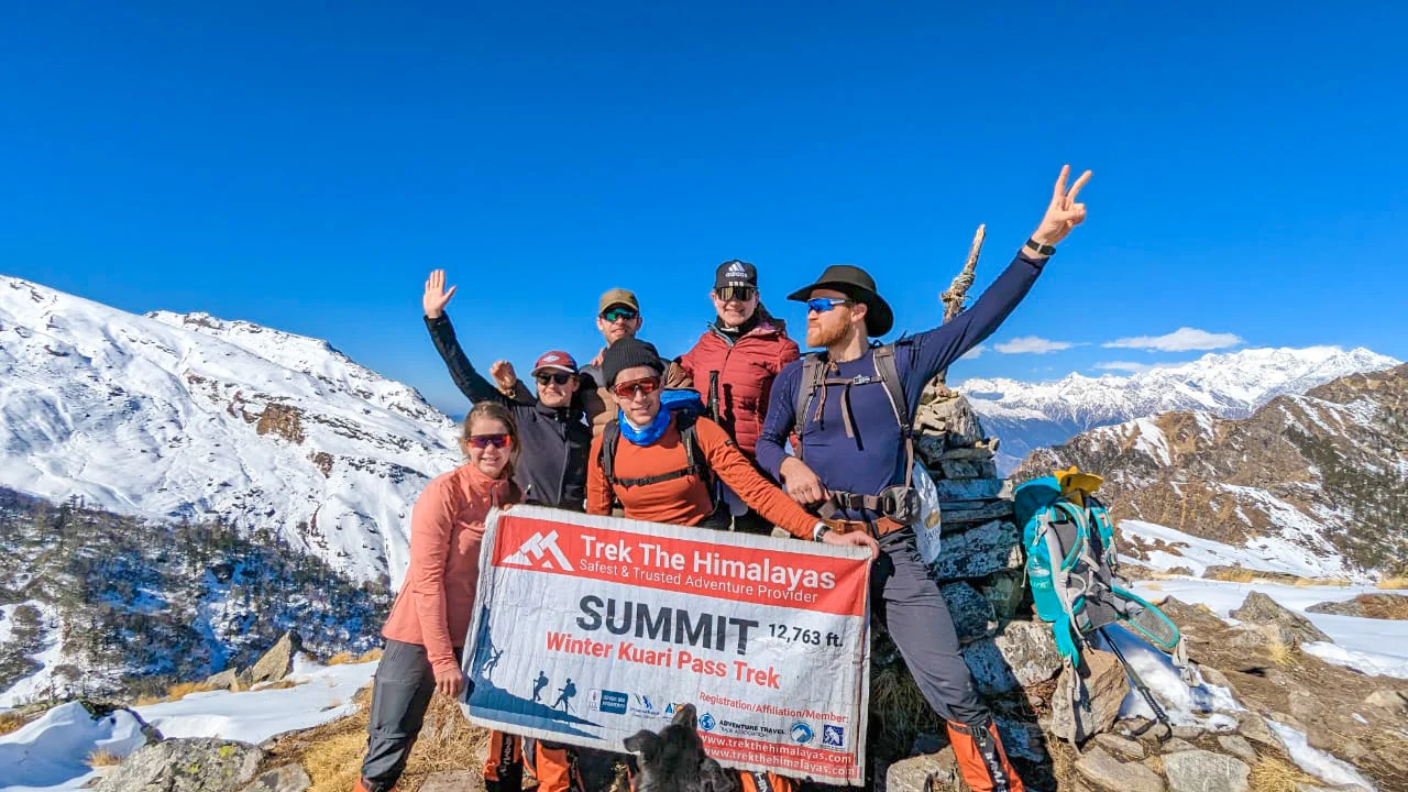 Trekkers enjoying at the Summit point of Kuari Pass