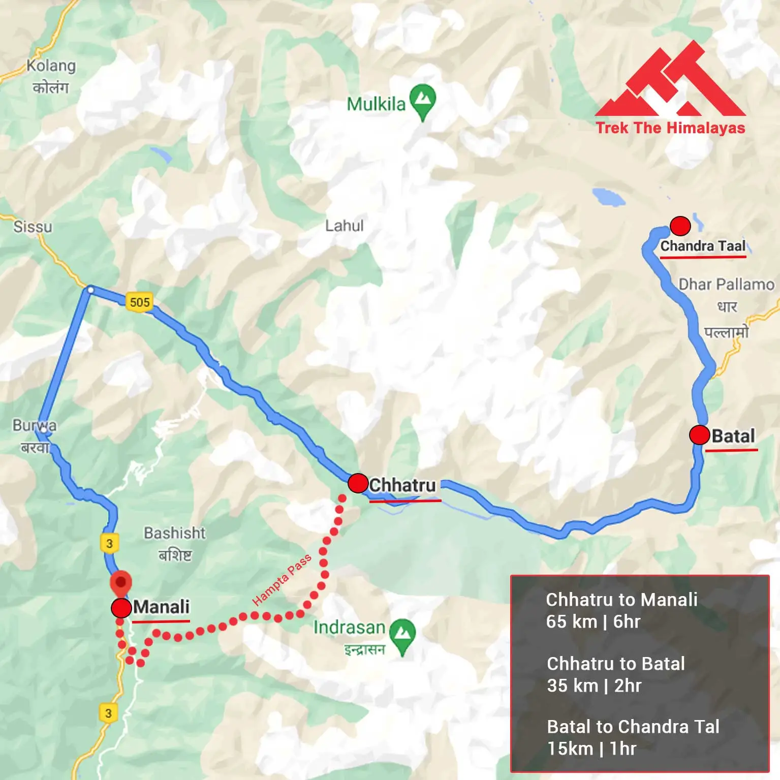 How to Reach Hampta Pass Trek Map