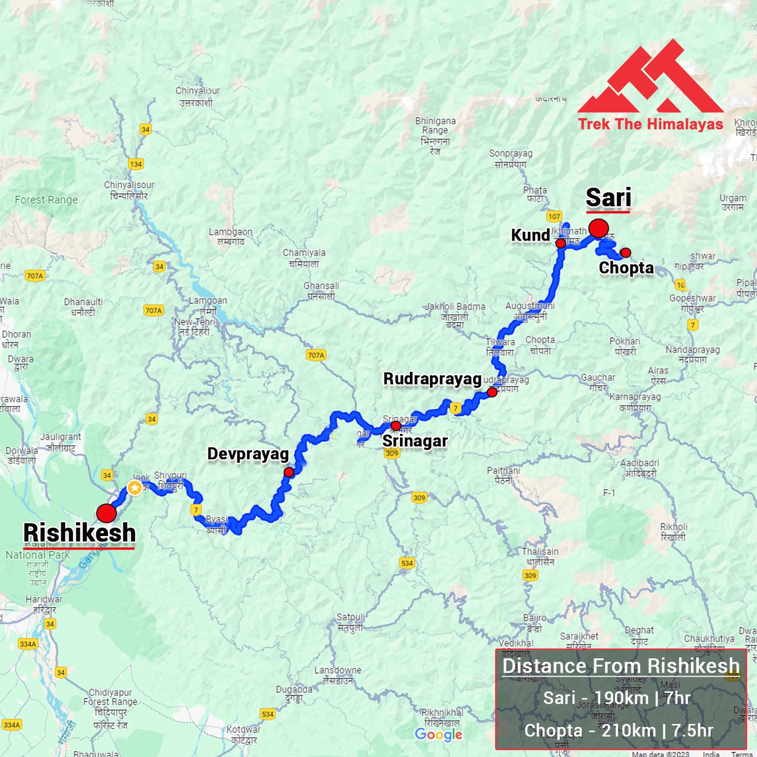 How to Reach Chopta Chandrashila 3 Day Trek Map